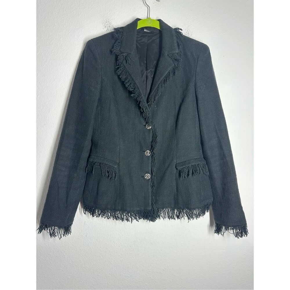 VERSACE CLASSIC Black Fringe Trim Cotton Blazer Size 44 IT/8 US See Description
